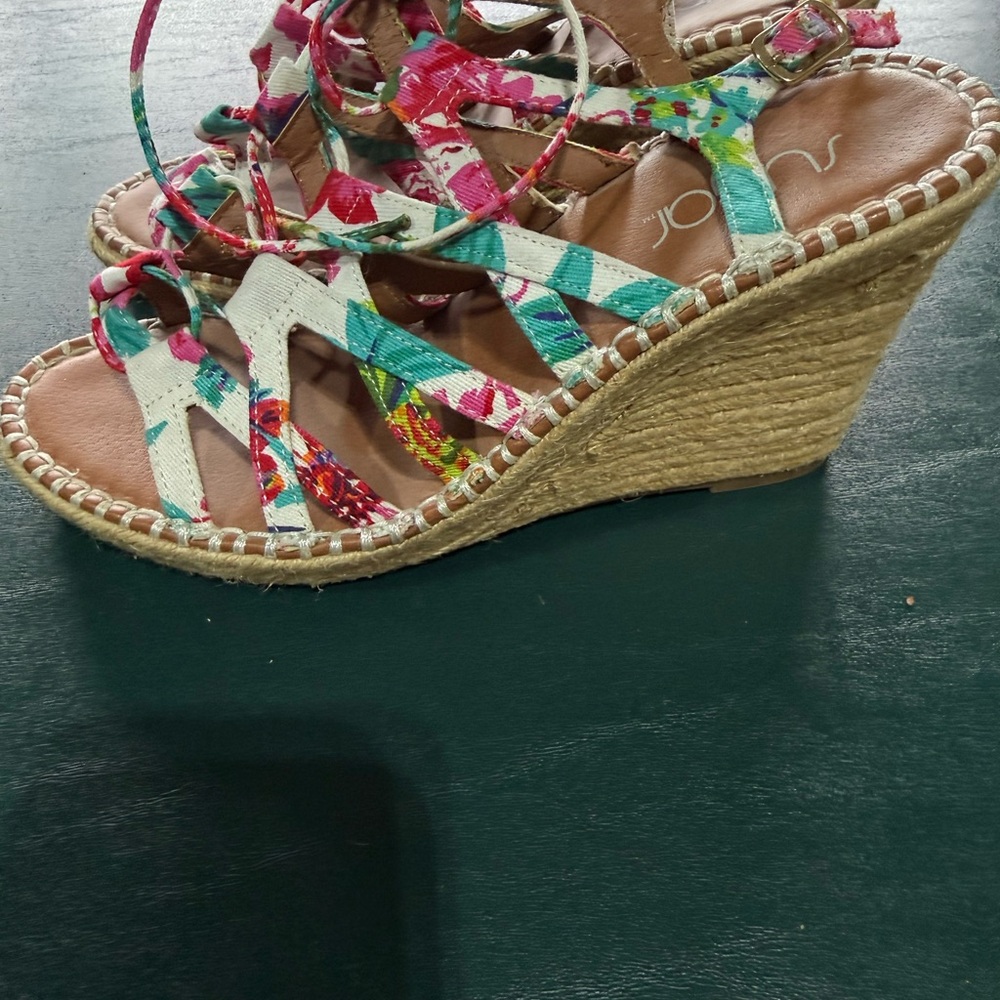 Women’s Floral Lace-Up Sugar Espadrille Sandals - Pink & Teal - Picture 2 of 4